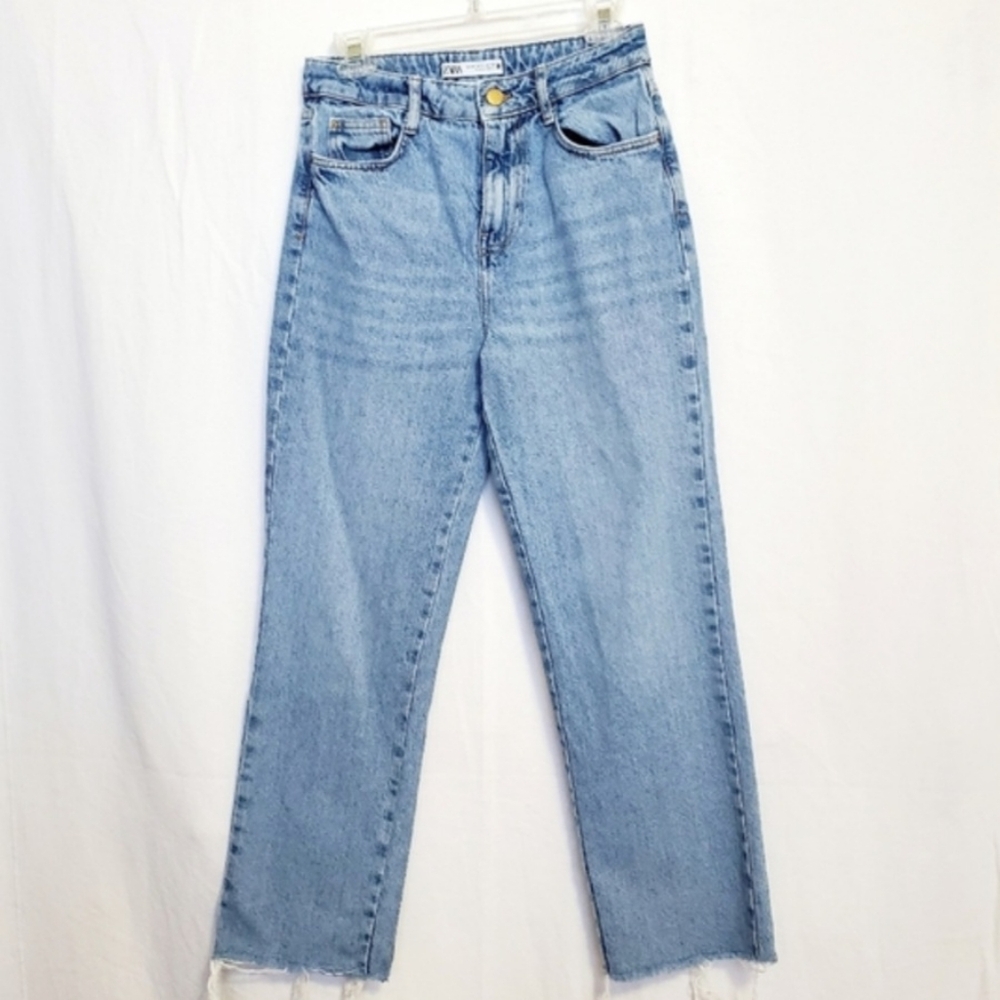 Zara Light Wash High Rise Straight Jeans